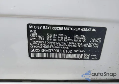 2024 BMW X7 M60I z USA, uszkodzony, nr VIN 5UX33EM07R9U16162
